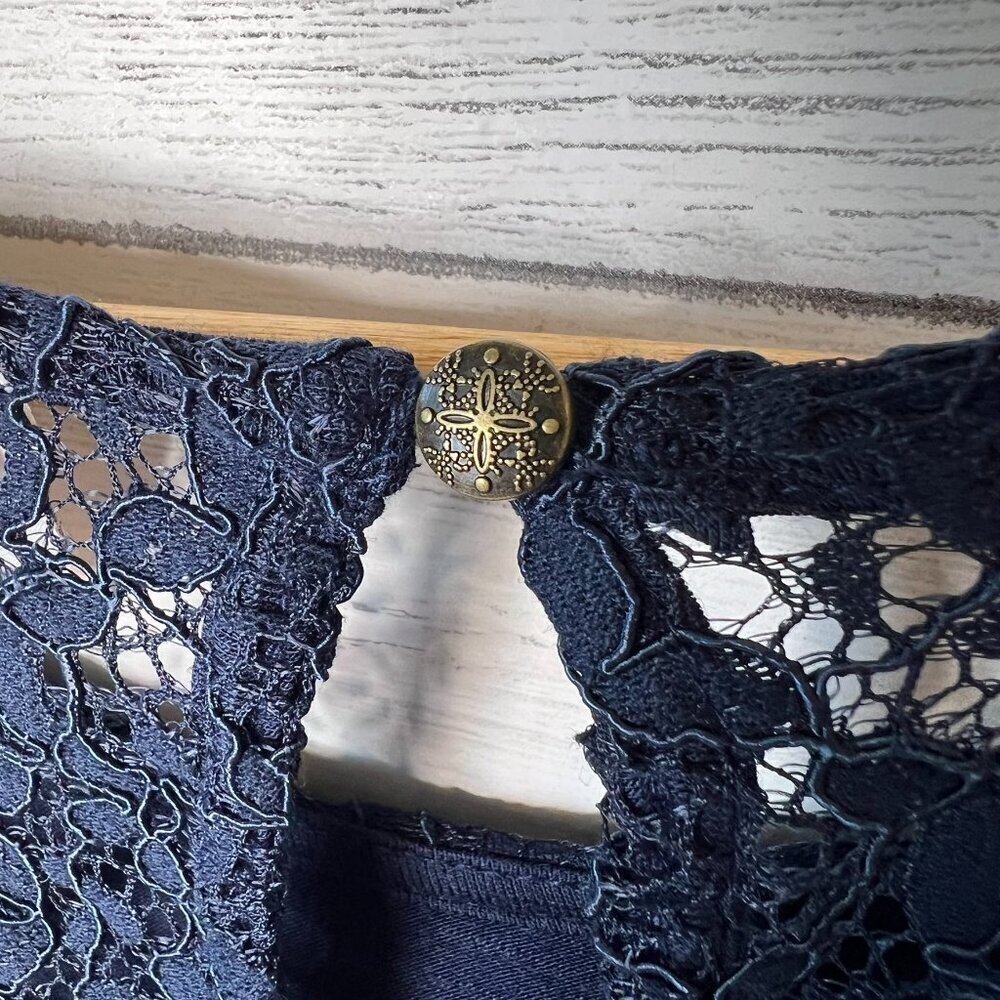 Knox Rose Blouse Womens Size XXL Navy Indigo Ink Floral Lace Babydoll Top - Picture 14 of 16